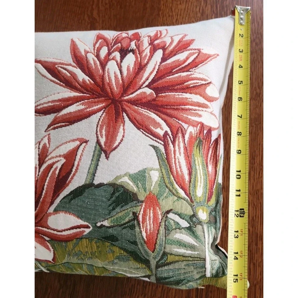 Jules Pansu WATER LILY  French Tapestry Pillow w/Insert~17x17 Red Green Tan Zip